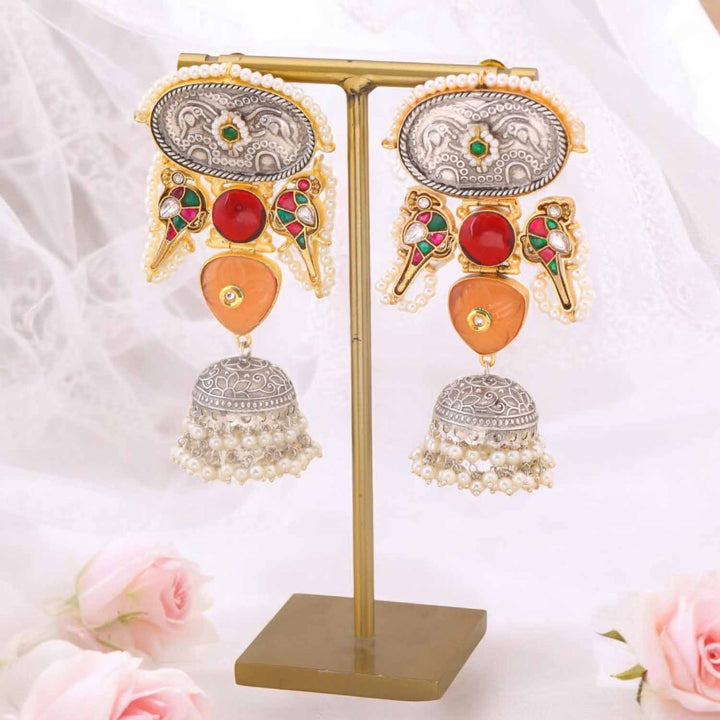 Brown Varuti Oxidised Jhumkis