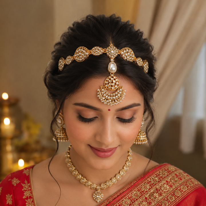 Golden Aanyaa Hairband With Tikka