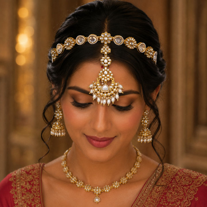 Golden Taani Hairband With Tikka