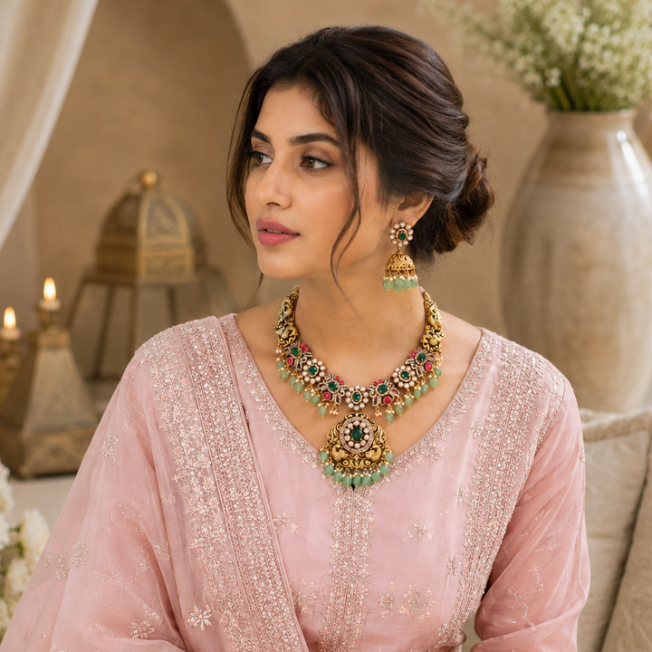 Multicolor Solena Hasli Victorian Jewellery Set- New Arrival