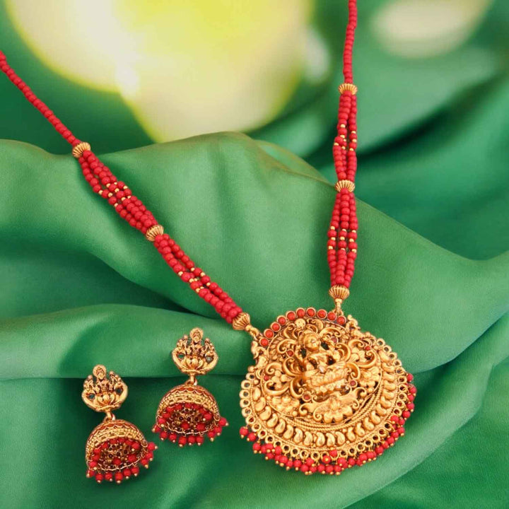 Coral Jagatpriya Temple Jewellery Set- New Arrival