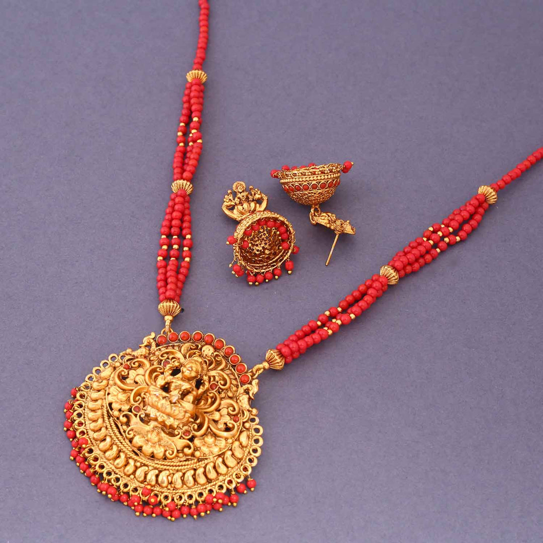 Coral Jagatpriya Temple Jewellery Set- New Arrival