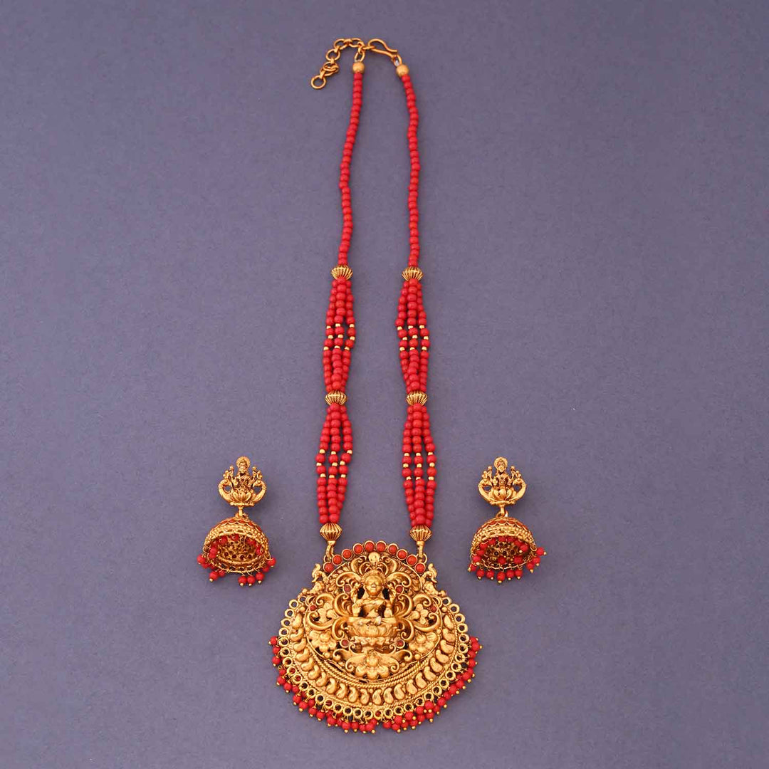 Coral Jagatpriya Temple Jewellery Set- New Arrival