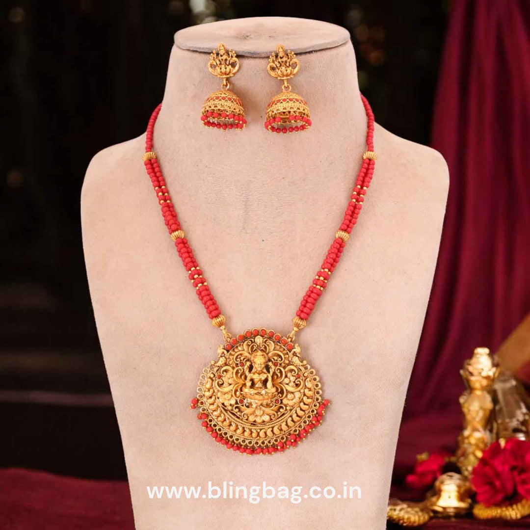 Coral Jagatpriya Temple Jewellery Set- New Arrival