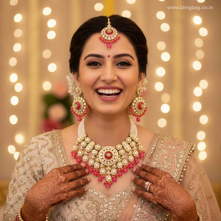 Coral Kanoosh Kundan Jewellery Set