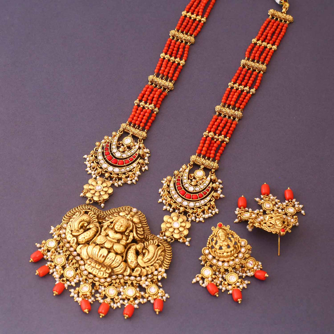 Coral Manasa Temple Jewellery Set - New Arrival
