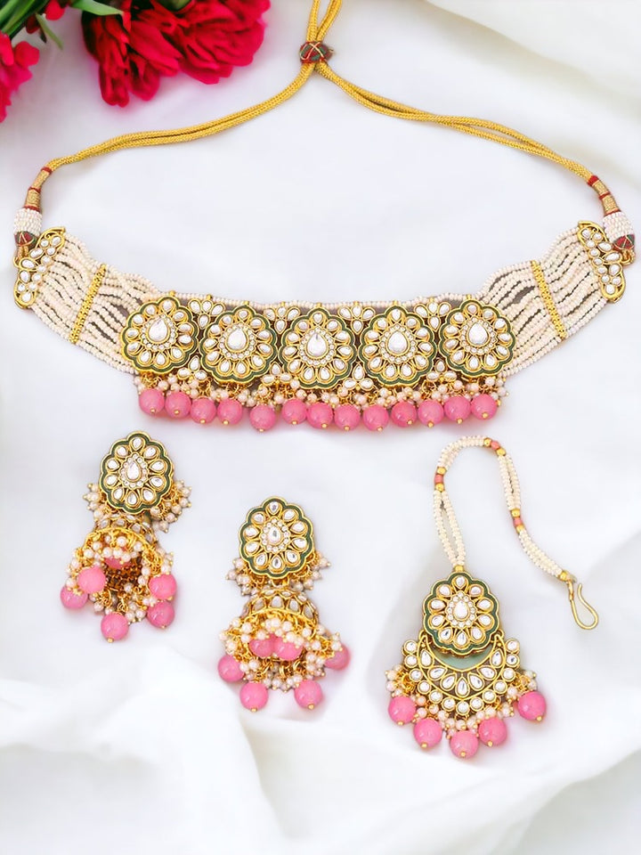 Coral Pranami Kundan Jewellery Set