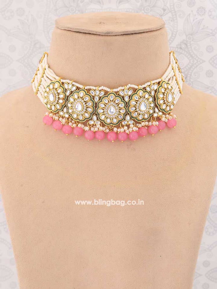 Coral Pranami Kundan Jewellery Set