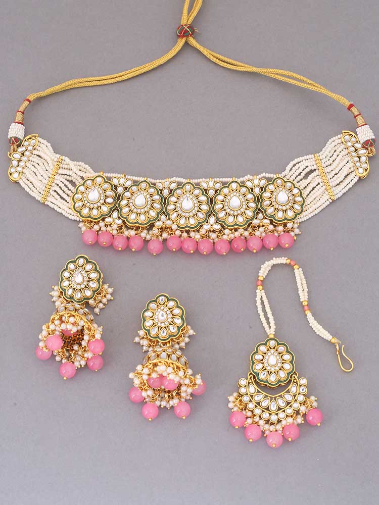 Coral Pranami Kundan Jewellery Set