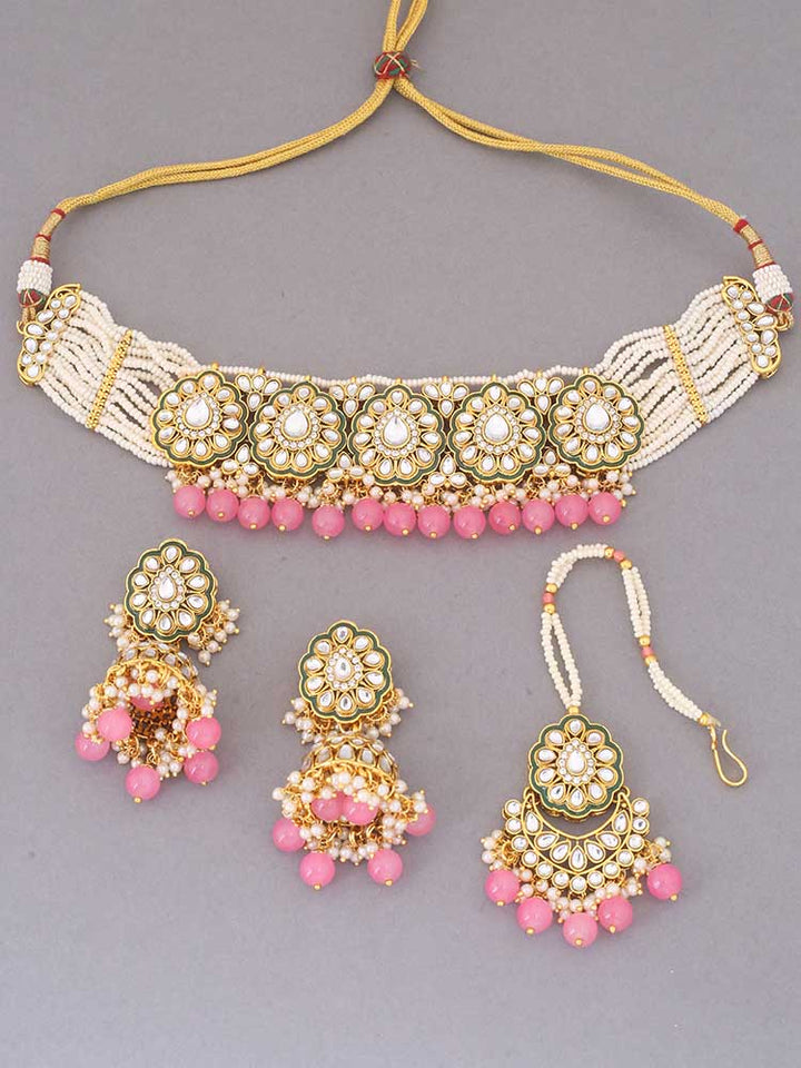 Coral Pranami Kundan Jewellery Set
