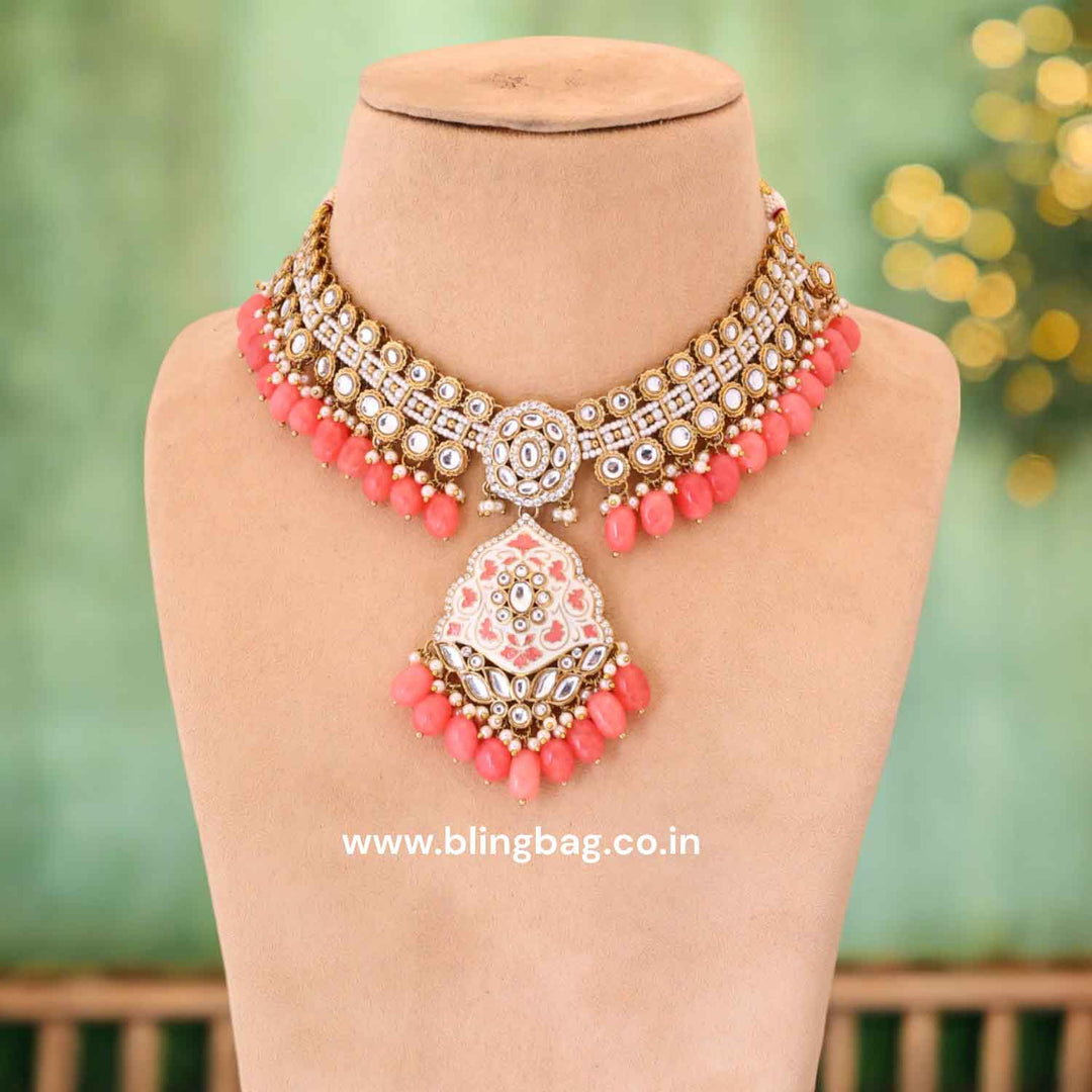 Coral Shailani Kundan Jewellery Set