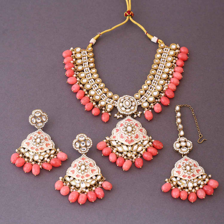 Coral Shailani Kundan Jewellery Set
