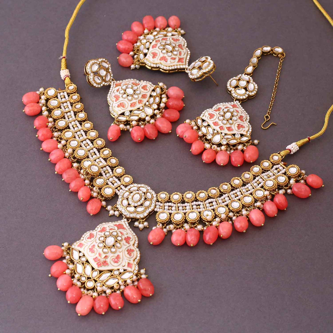 Coral Shailani Kundan Jewellery Set