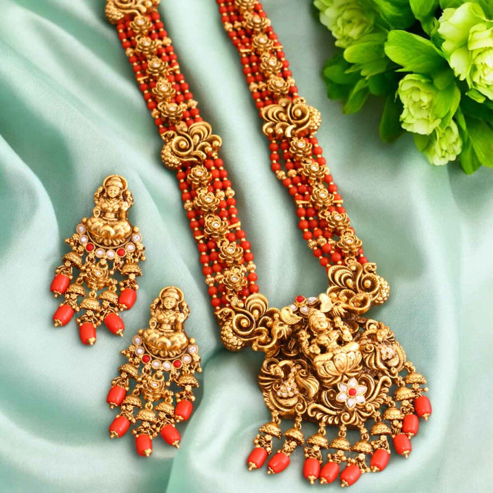 Coral Vandana Temple Jewellery Set - New Arrival