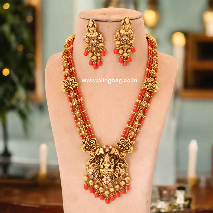 Coral Vandana Temple Jewellery Set - New Arrival