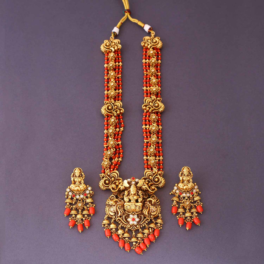 Coral Vandana Temple Jewellery Set - New Arrival