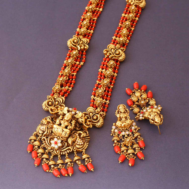 Coral Vandana Temple Jewellery Set - New Arrival