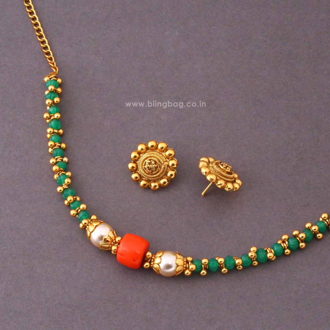 Emerald Aavya Antique Jewellery Set- New Arrival