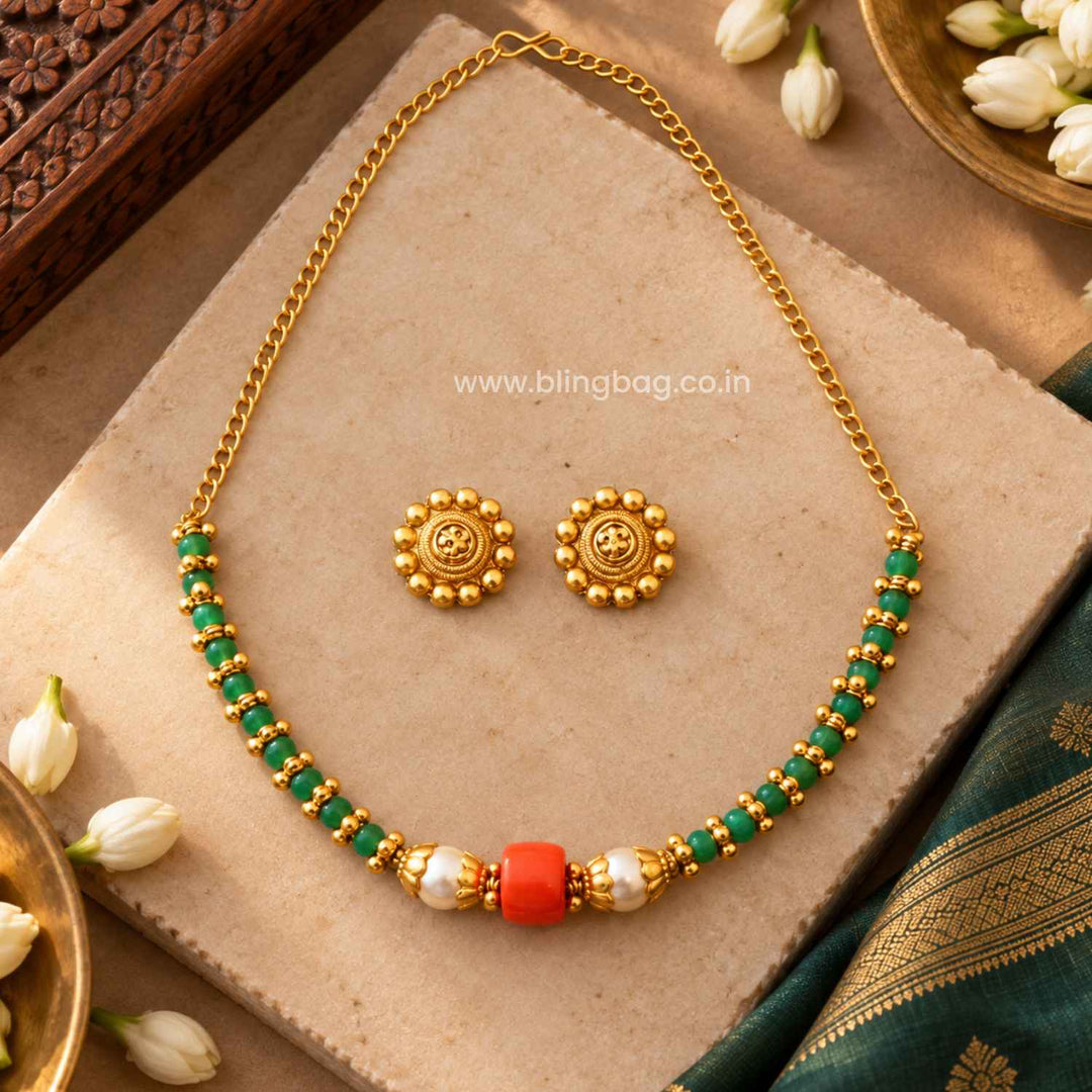 Emerald Aavya Antique Jewellery Set- New Arrival