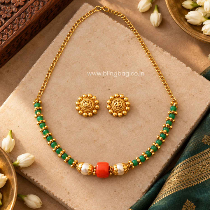 Emerald Aavya Antique Jewellery Set- New Arrival