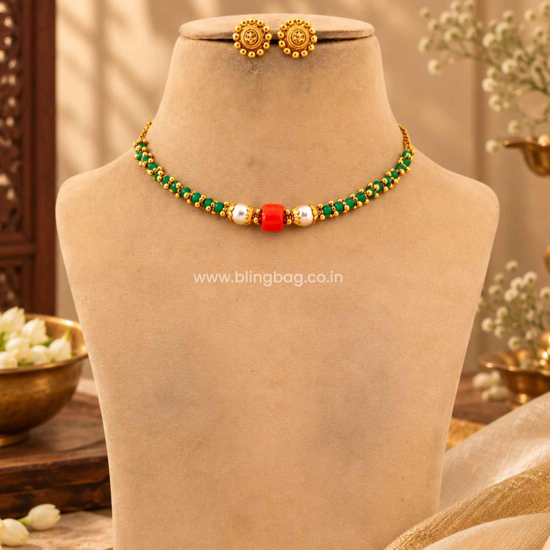 Emerald Aavya Antique Jewellery Set- New Arrival
