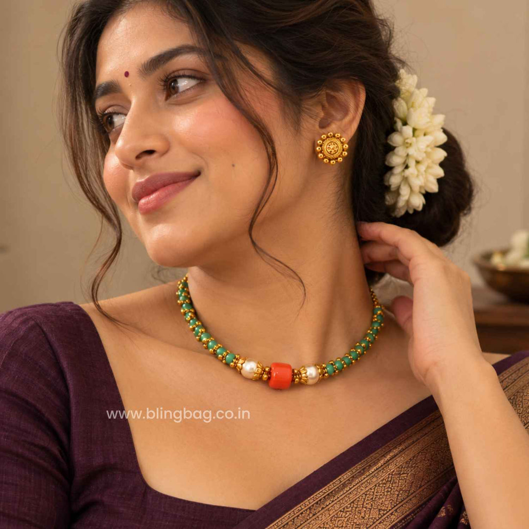 Emerald Aavya Antique Jewellery Set- New Arrival