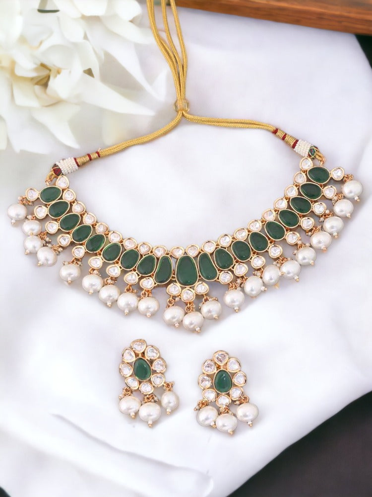 Emerald Abeer Kundan Jewellery Set