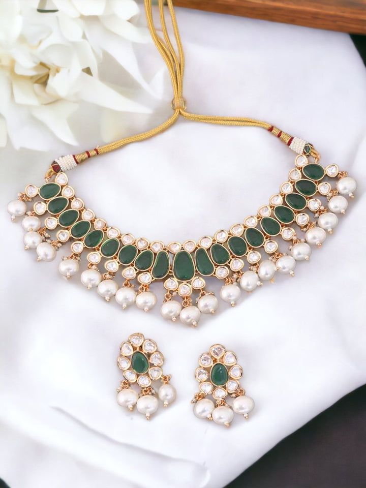 Emerald Abeer Kundan Jewellery Set
