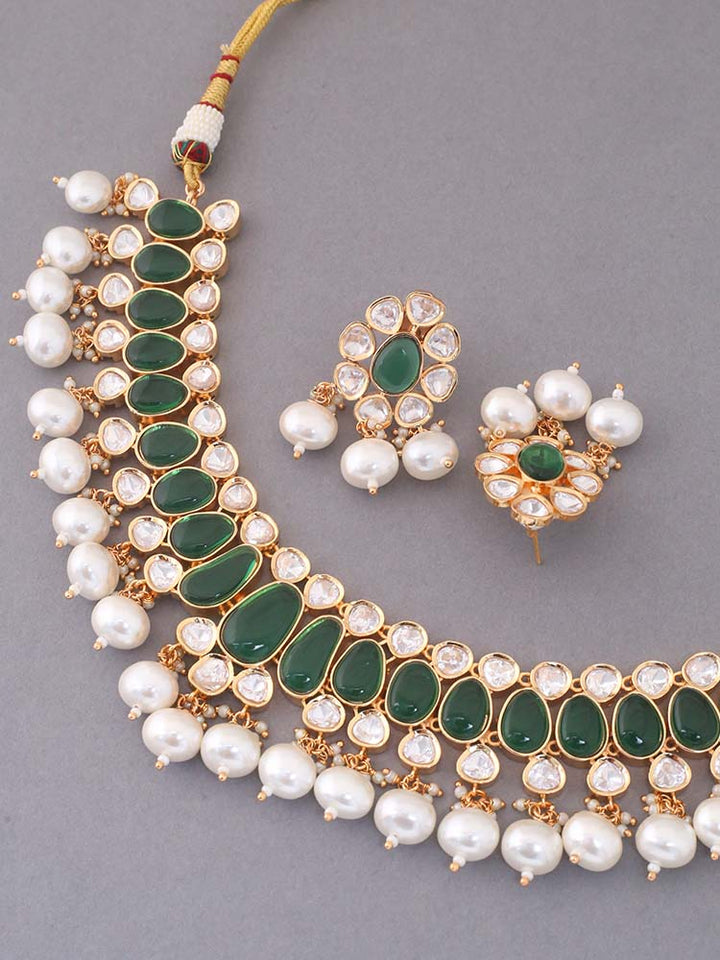 Emerald Abeer Kundan Jewellery Set