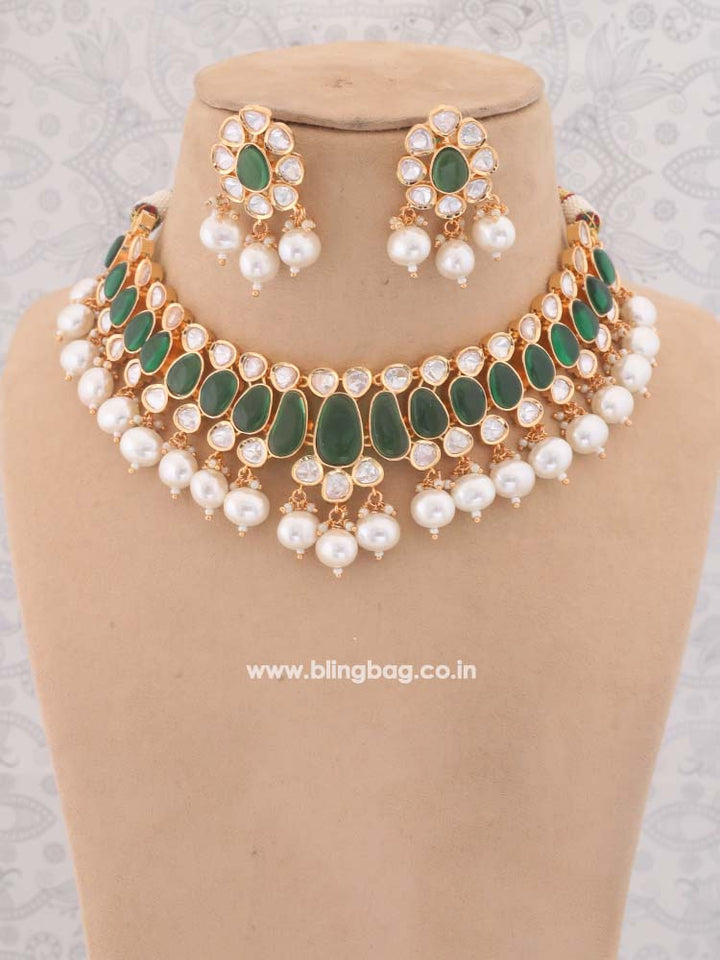 Emerald Abeer Kundan Jewellery Set