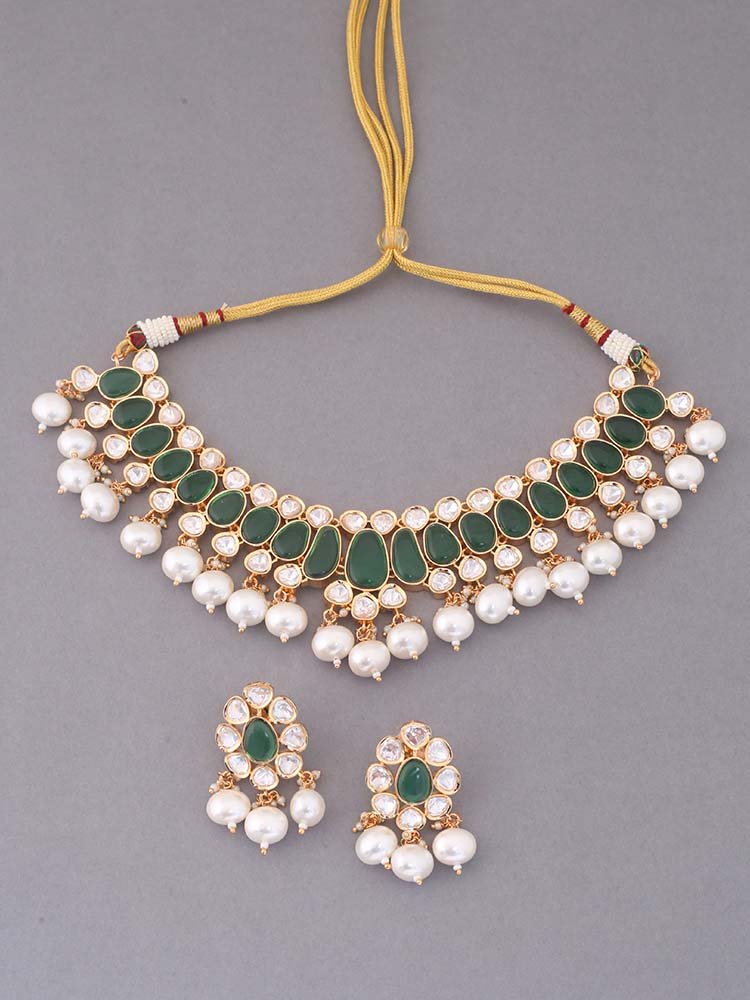 Emerald Abeer Kundan Jewellery Set