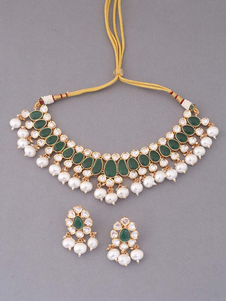 Emerald Abeer Kundan Jewellery Set