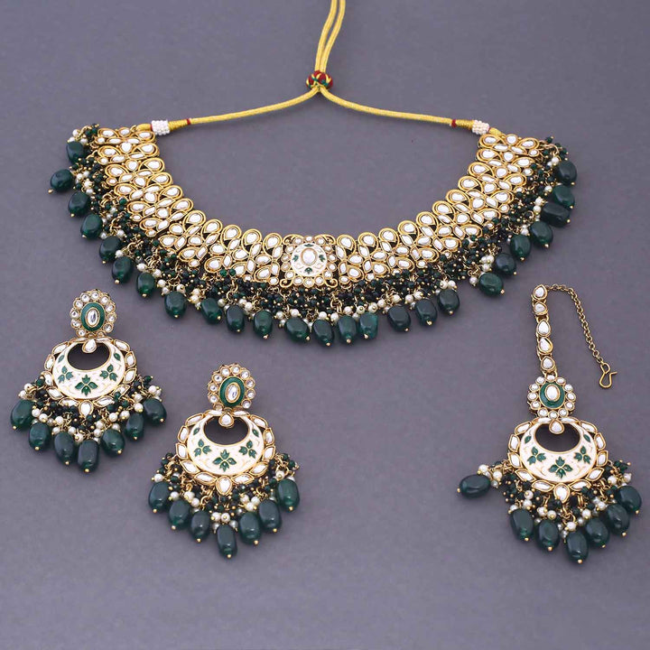 Emerald Aditni Kundan Jewellery Set