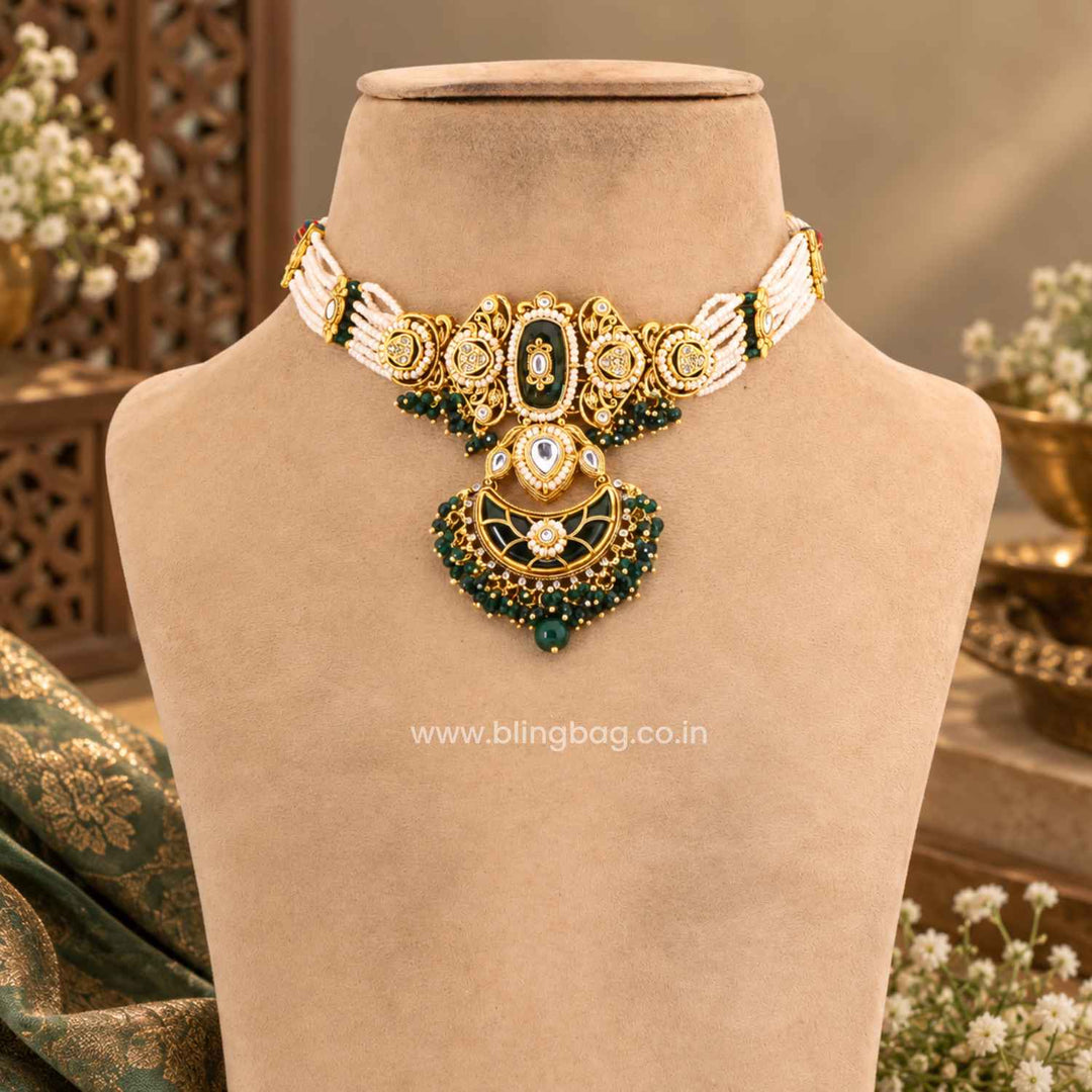 Emerald Ahanvi Kundan Jewellery Set - New Arrival