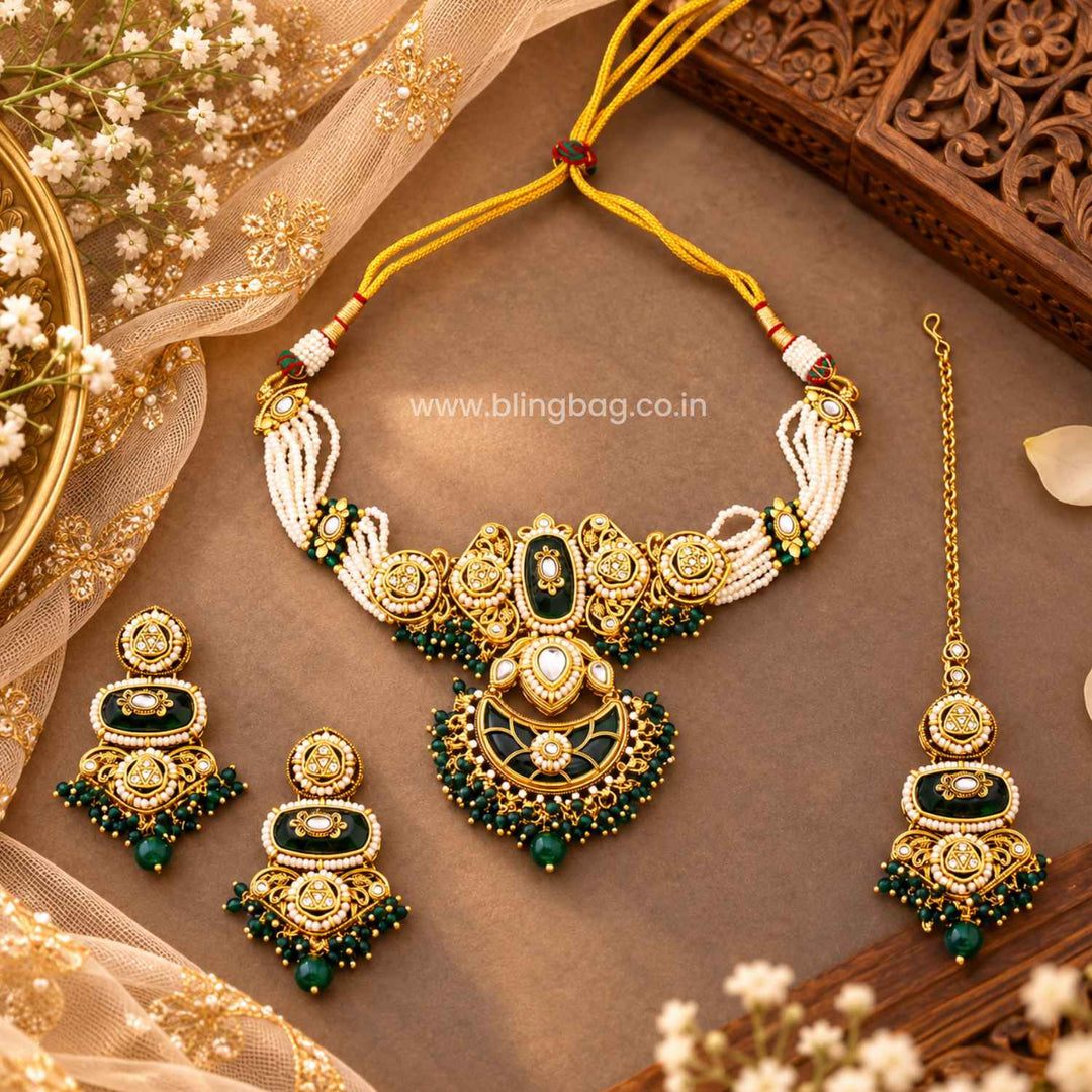 Emerald Ahanvi Kundan Jewellery Set - New Arrival