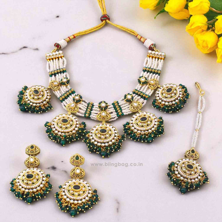 Emerald Ahilya Kundan Jewellery Set