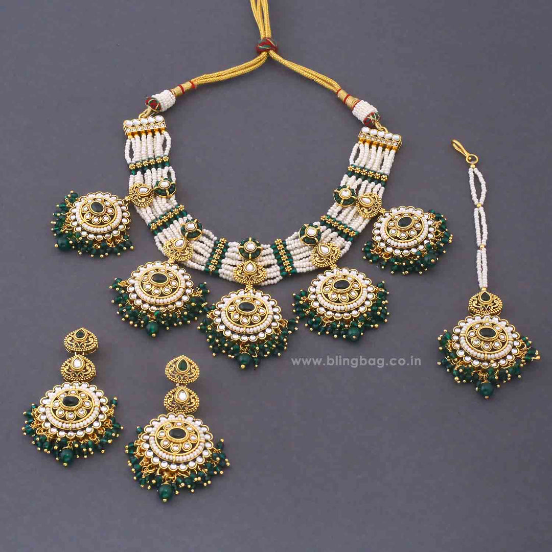 Emerald Ahilya Kundan Jewellery Set