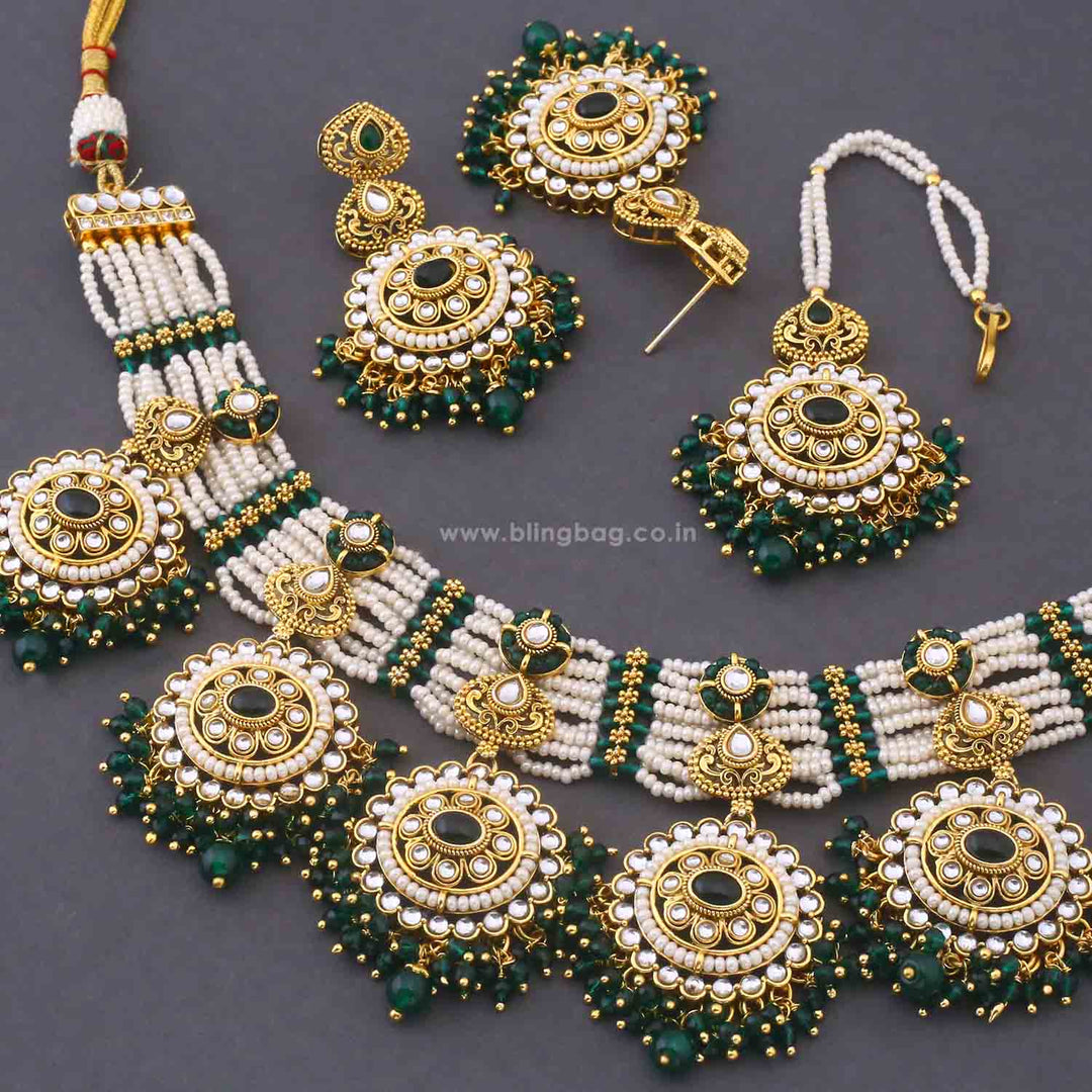 Emerald Ahilya Kundan Jewellery Set