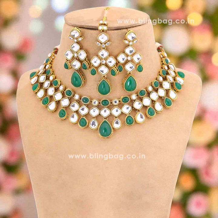 Emerald Ahlami Kundan Jewellery Set