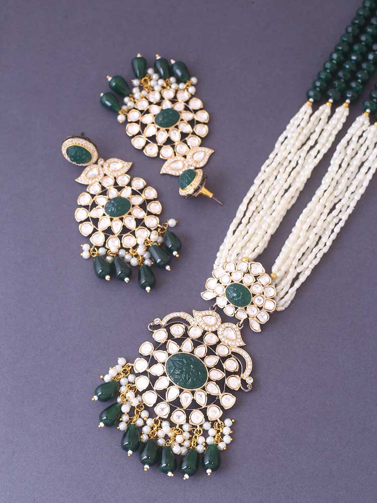 Emerald Aiden Kundan Jewellery Set