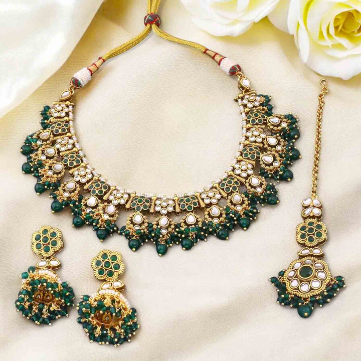 Emerald Amita Kundan Jewellery Set