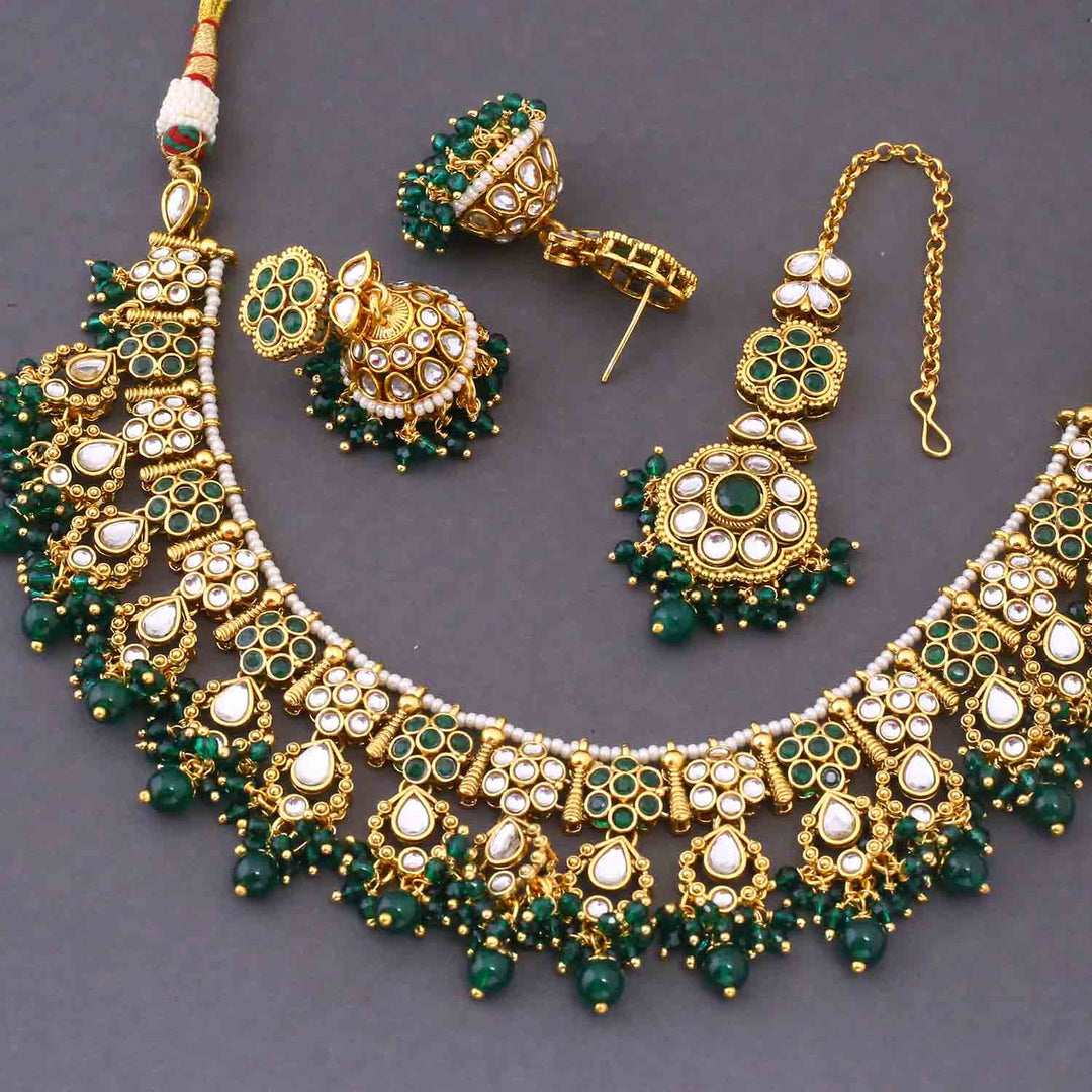 Emerald Amita Kundan Jewellery Set