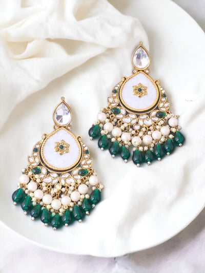Faint gold finish Earring/jhumka/Dangler with Mang Tikka with Multi Co –  Griiham