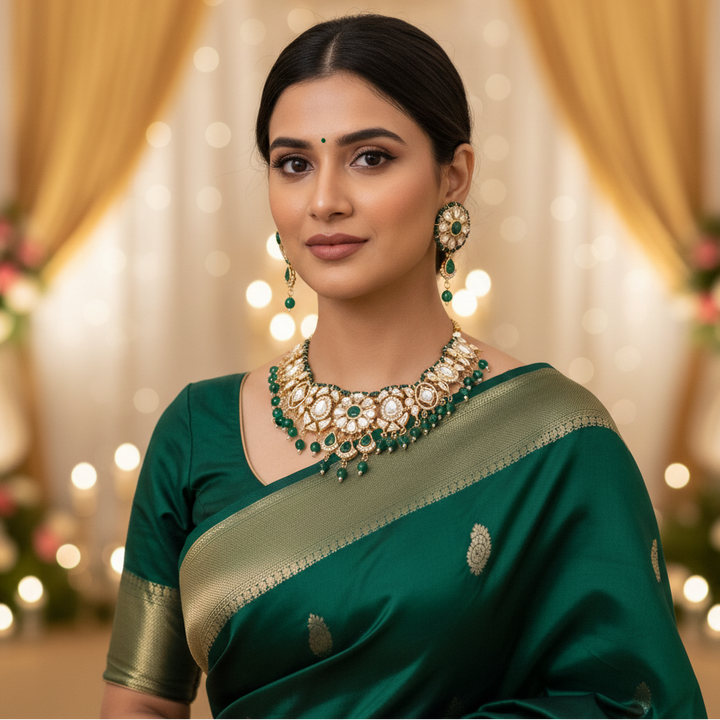 Emerald Anita Kundan Jewellery Set