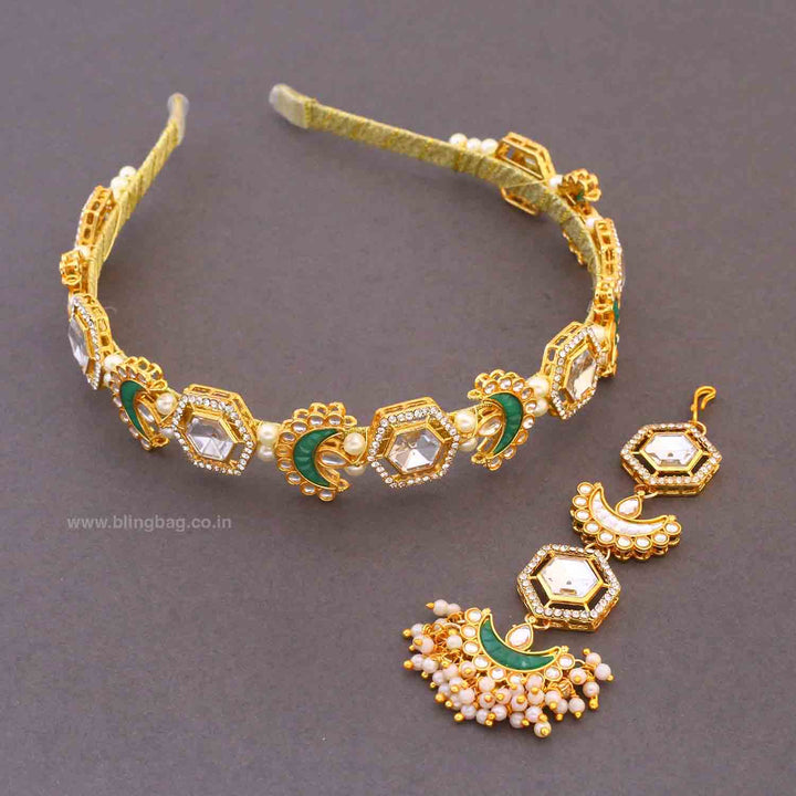 Emerald Anushika Hairband With Tikka