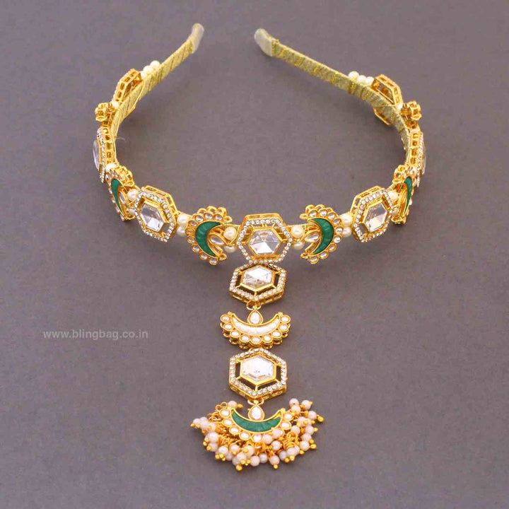 Emerald Anushika Hairband With Tikka