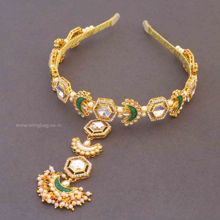 Emerald Anushika Hairband With Tikka