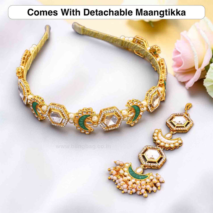 Emerald Anushika Hairband With Tikka