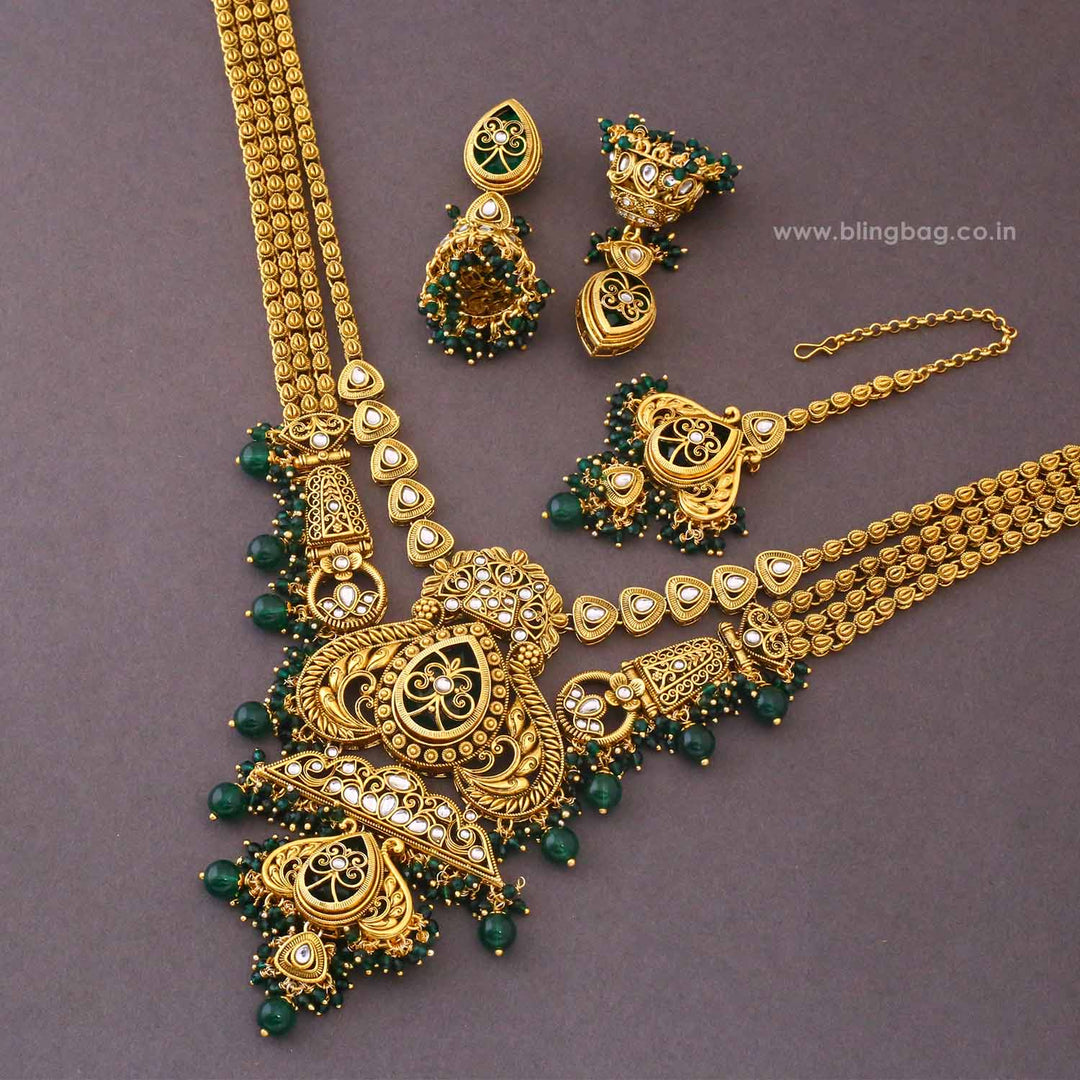 Emerald Anvitha Kundan Jewellery Set - New Arrival