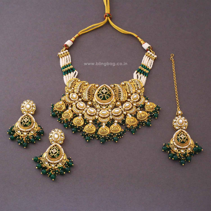 Emerald Aranya Kundan Jewellery Set - New Arrival